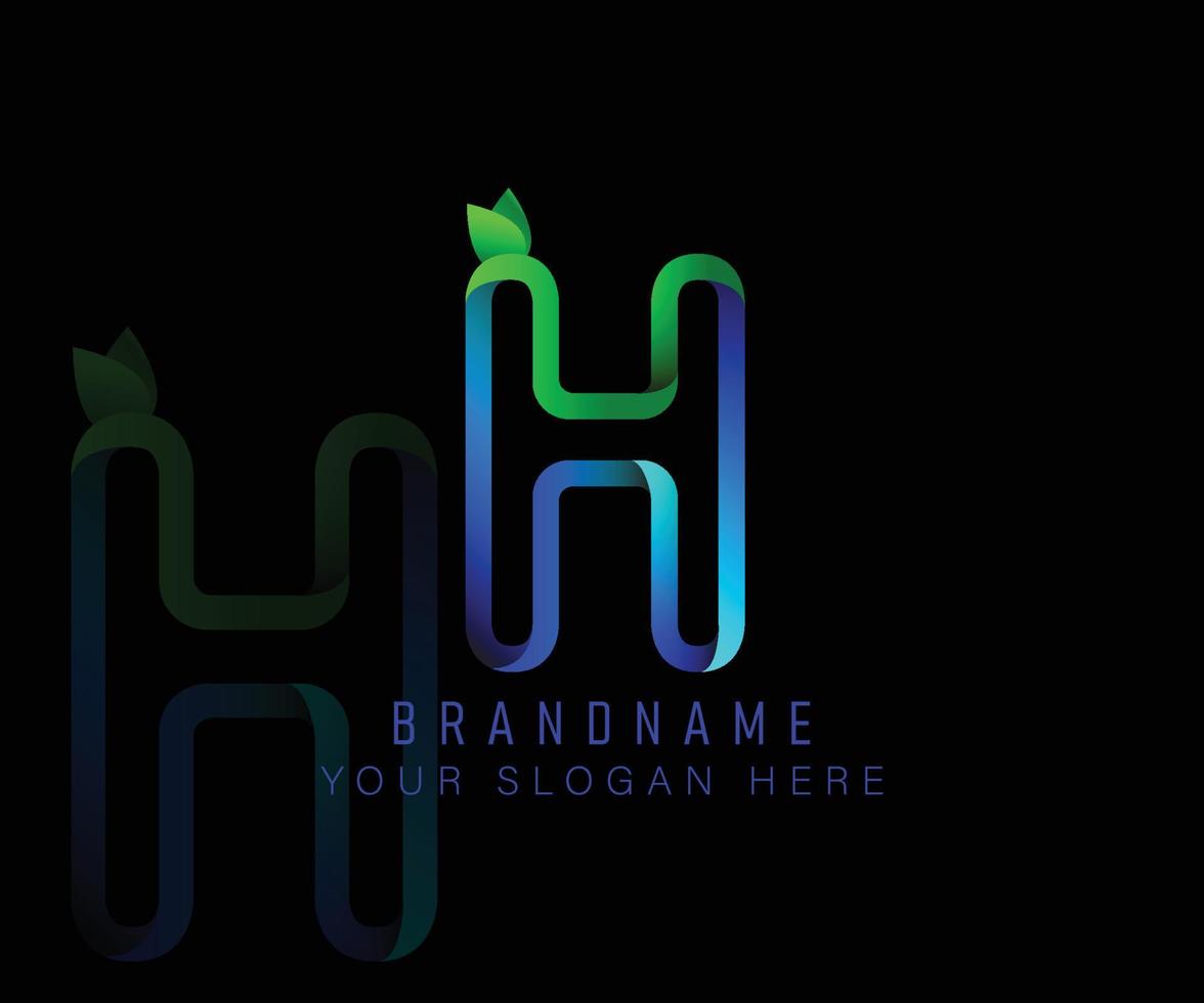 Initial logo letter H with gradient green leaf and blue water template. Vector design template elements for your ecology application or corporate identity.