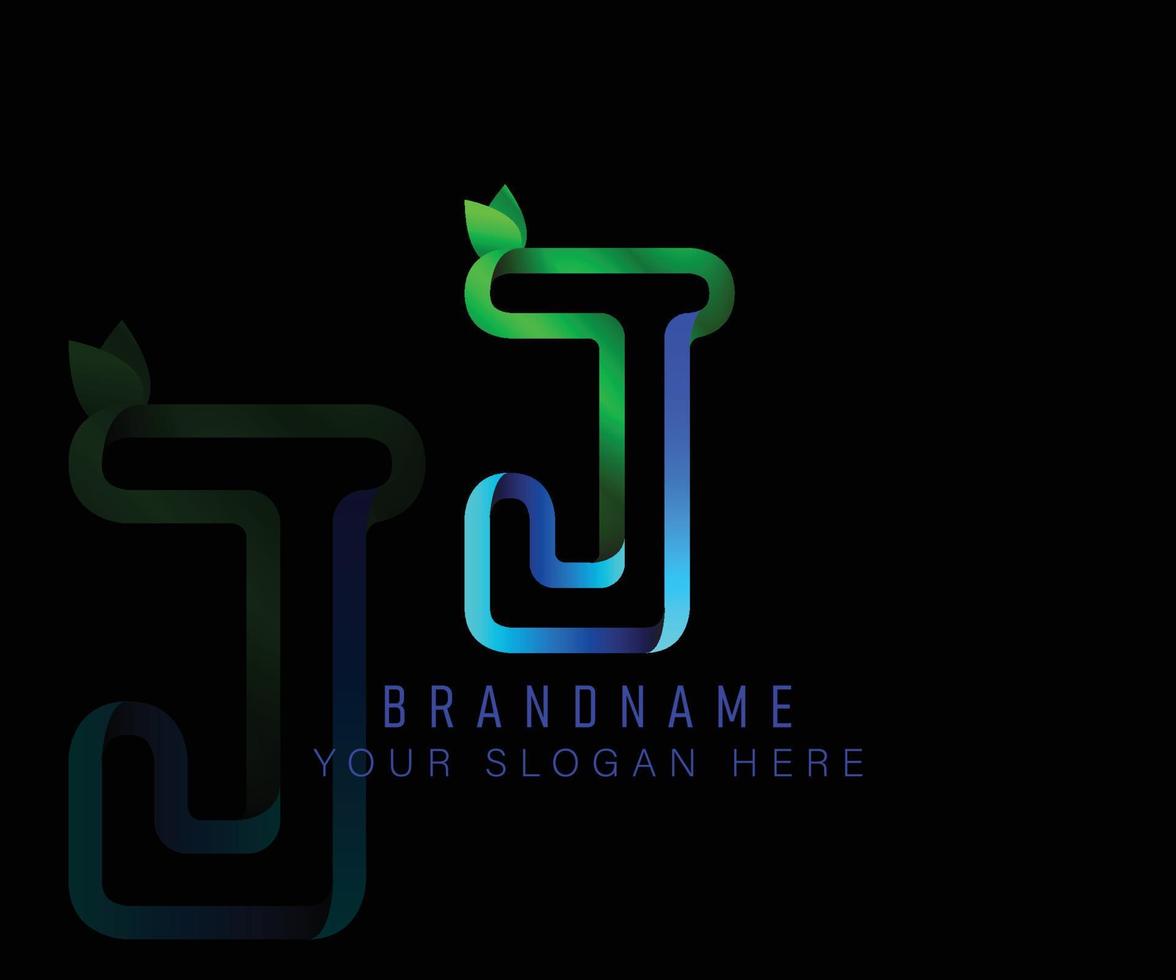 Initial logo letter J with gradient green leaf and blue water template. Vector design template elements for your ecology application or corporate identity.