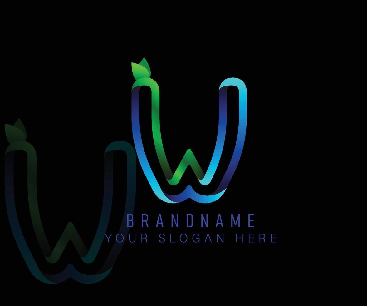 Initial logo letter W with gradient green leaf and blue water template. Vector design template elements for your ecology application or corporate identity.