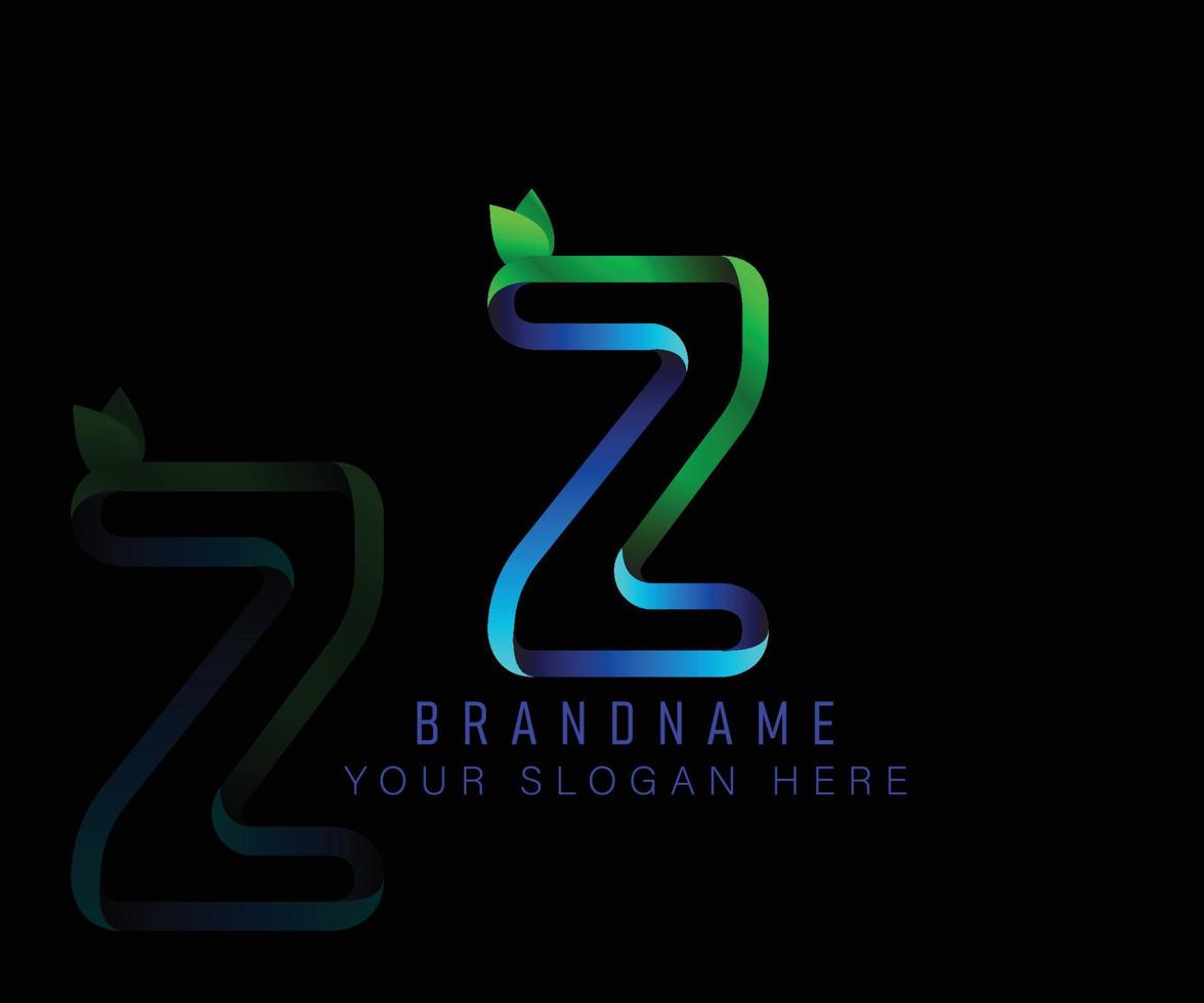 Initial logo letter Z with gradient green leaf and blue water template. Vector design template elements for your ecology application or corporate identity.
