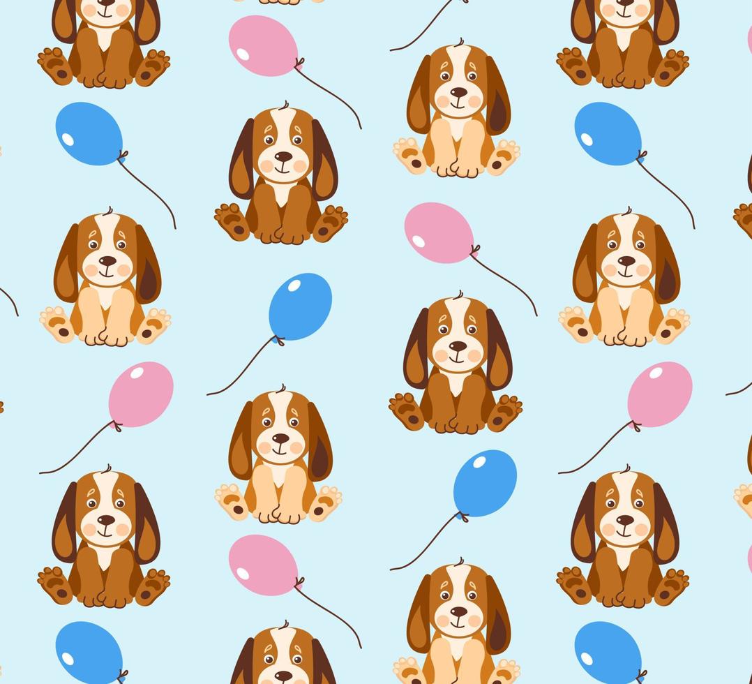 Seamless cute puppy dog pattern. Cartoon funny and happy dog character. Cartoon vector illustration