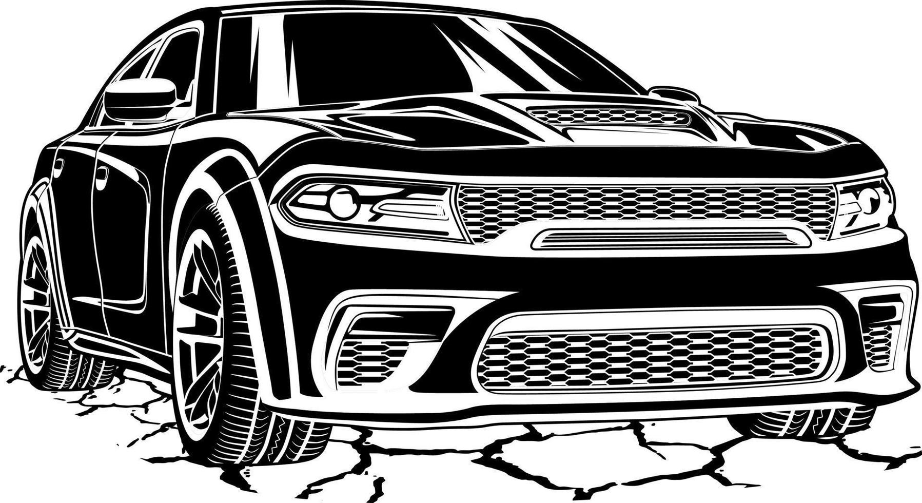 ilustración de vector de coche blanco y negro para diseño conceptual