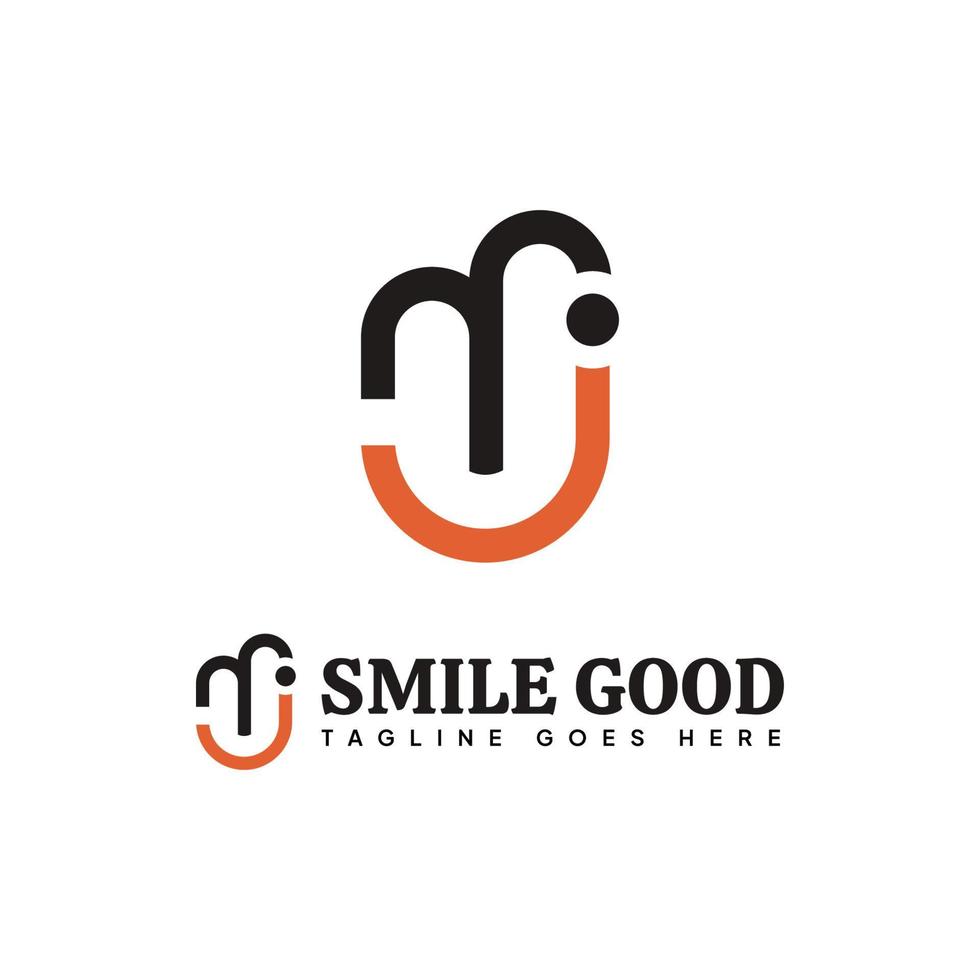 Logo Monogram Letter M J Smiling Face Line Art Style vector