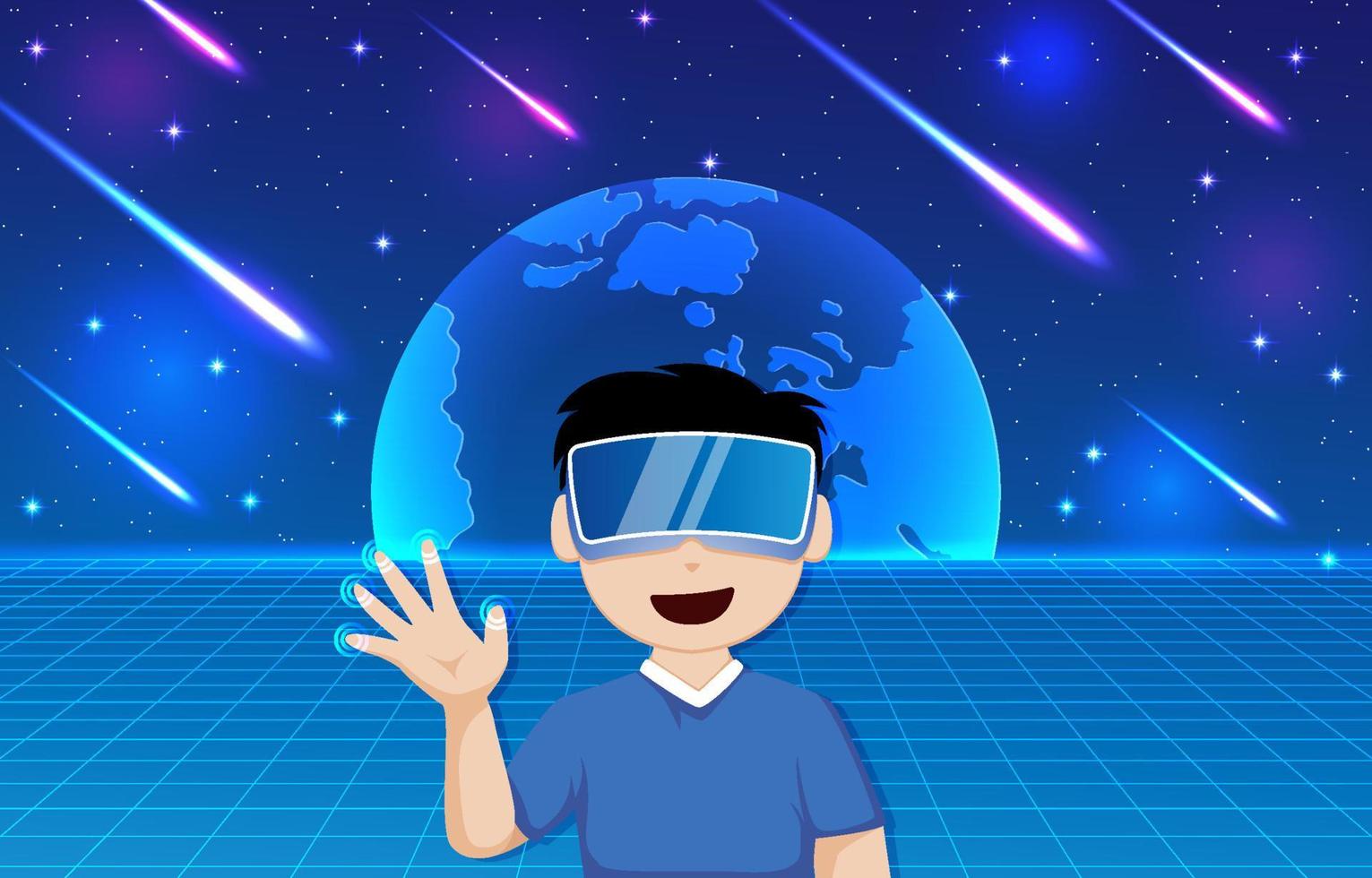 Virtual Universe Concept Wearing VR Glasses vector