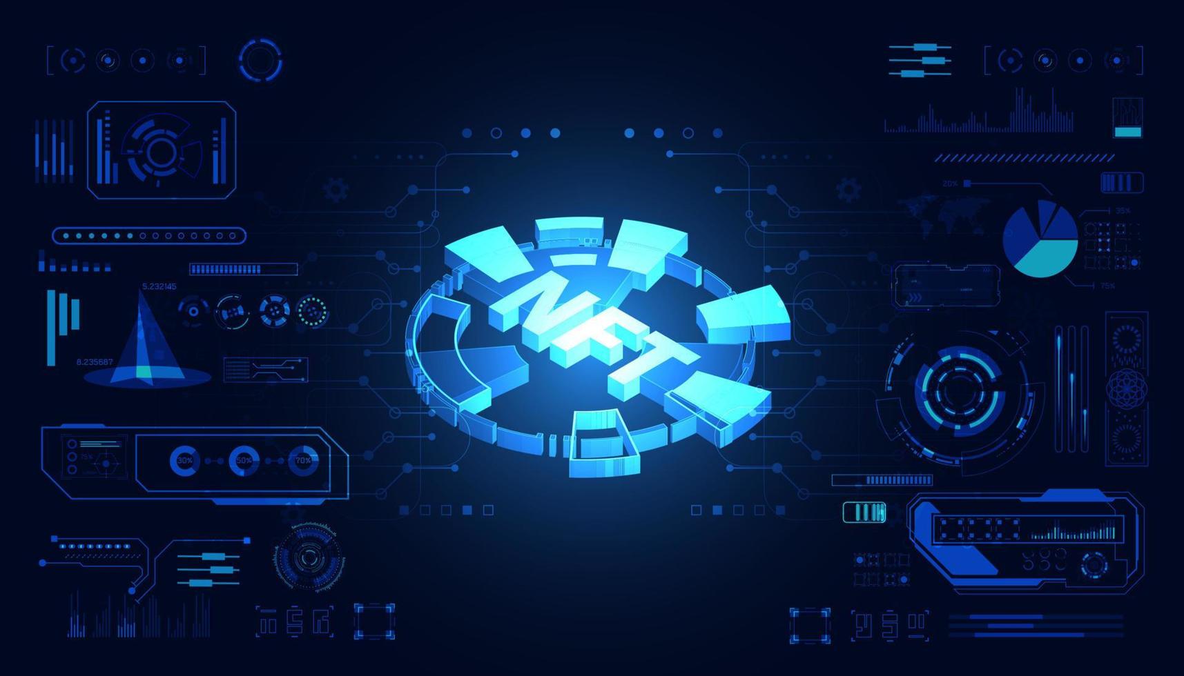 Abstract NTF Digital technology ui futuristic concept hud interface hologram elements of digital data chart, communication, computing and circle percent vitality innovation on hi tech future vector