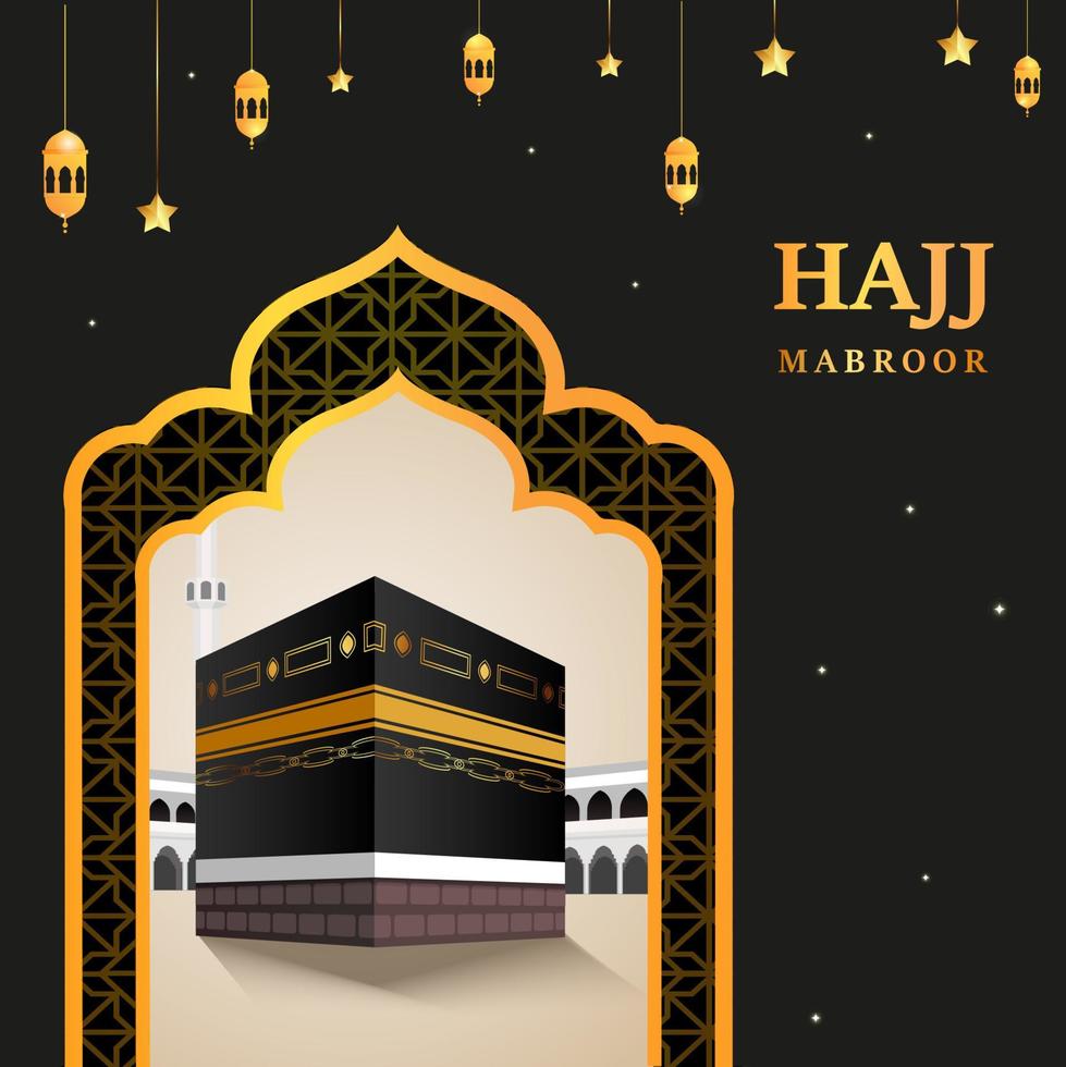 Kaaba vector for hajj mabroor in Mecca Saudi Arabia. Pilgrimage steps from beginning to end Arafat Mountain for Eid Adha Mubarak. Islamic background. Hajj ritual.