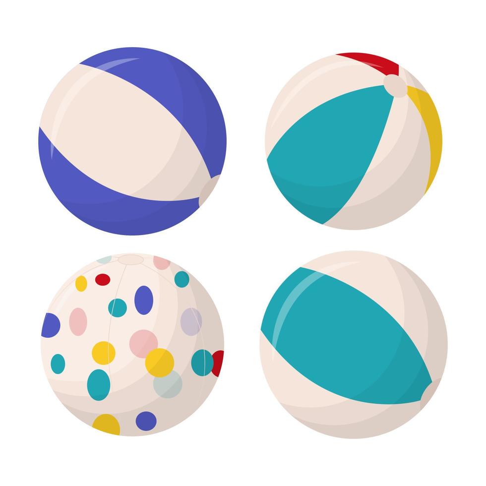 colección de coloridas pelotas de playa aisladas sobre fondo blanco. pelotas de playa en varios colores. ilustración vectorial plana. vector