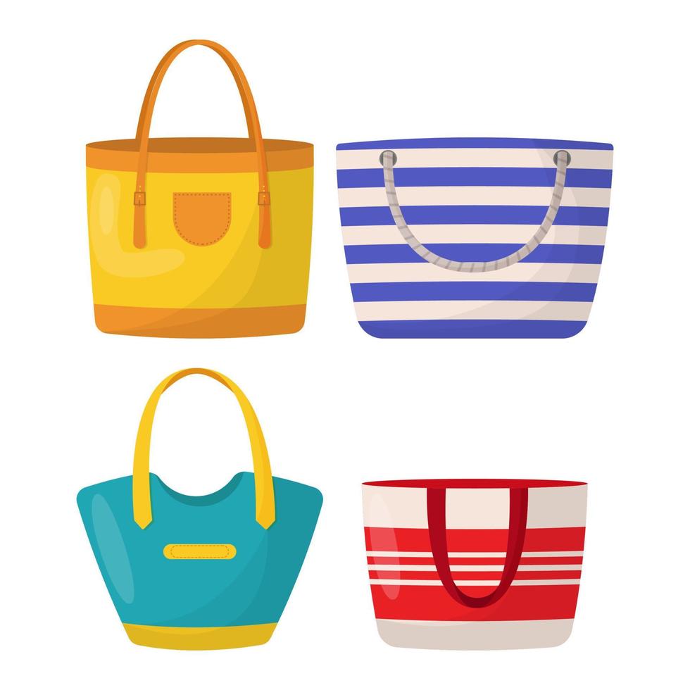 Set of colorful women's summer bags. Colorful women's shopping bags. vector