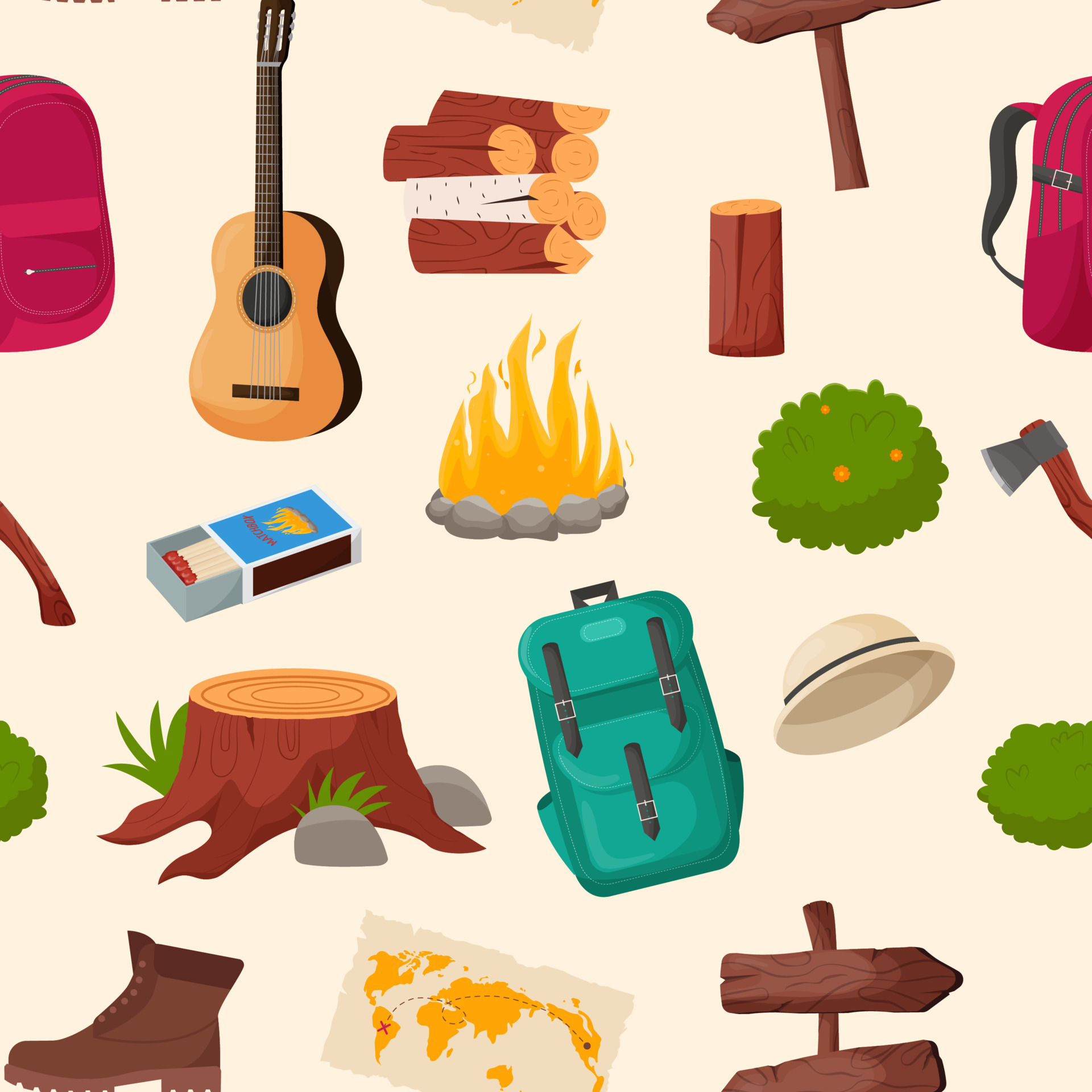 Camping Clipart - Backpacking Clip Art - Hiking - Campfire