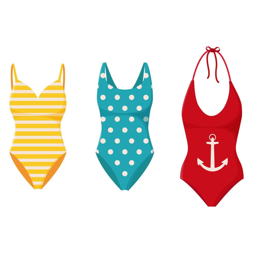 Collection of women's swimwear. Set of fashionable swimsuits. Women's swimsuits for summer vacation vector