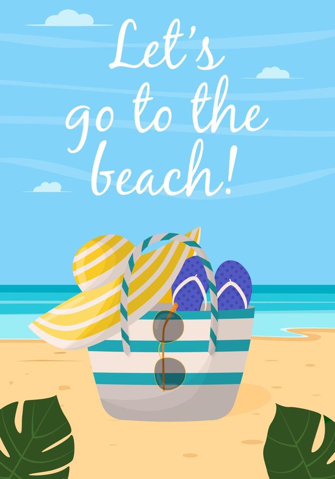 colorido bolso de verano para mujer con accesorios de playa. elementos de diseño de verano. ilustración de vector plano para cartel, pancarta, volante.