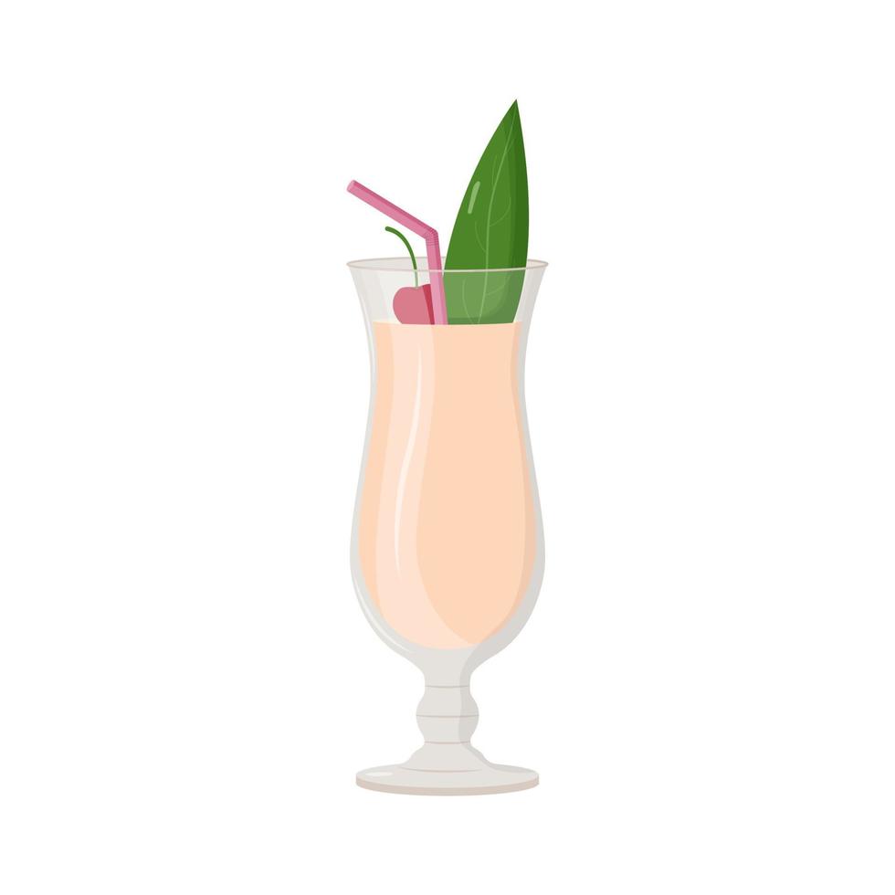 Summer alcoholic drink, tropical cocktail. Pina colada. Beach party concept. Flat vector illustration.