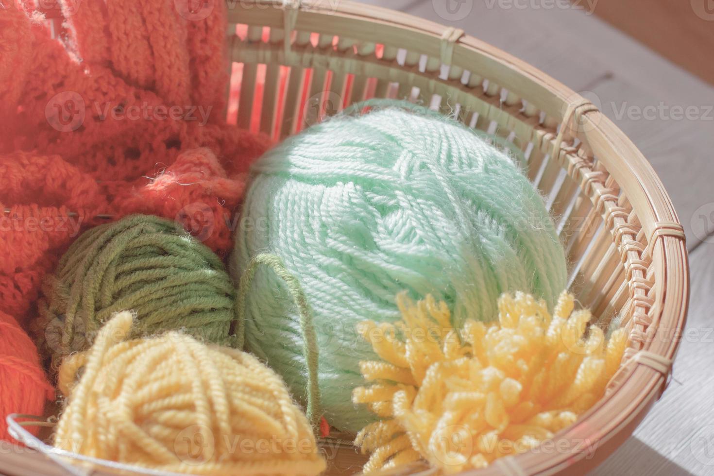 color Knitting yarn and thread for knitting closeup. multicolored skeins. photo