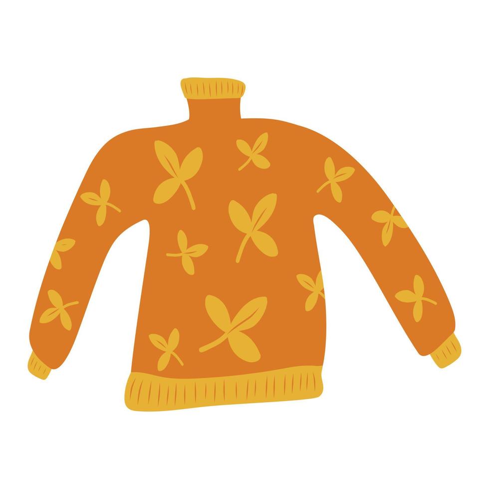 cute vector sweater with doodles. autumn warm sweater with leaves.