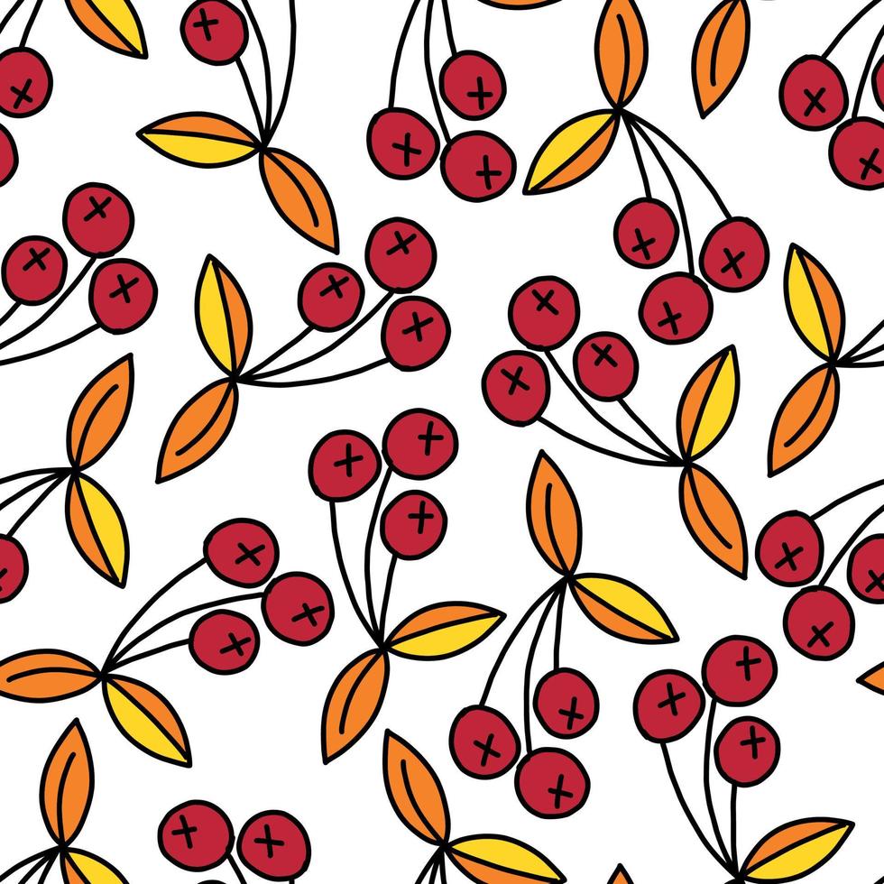 autumn seamless endless doodle-style pattern on a white background. autumn berries. vector