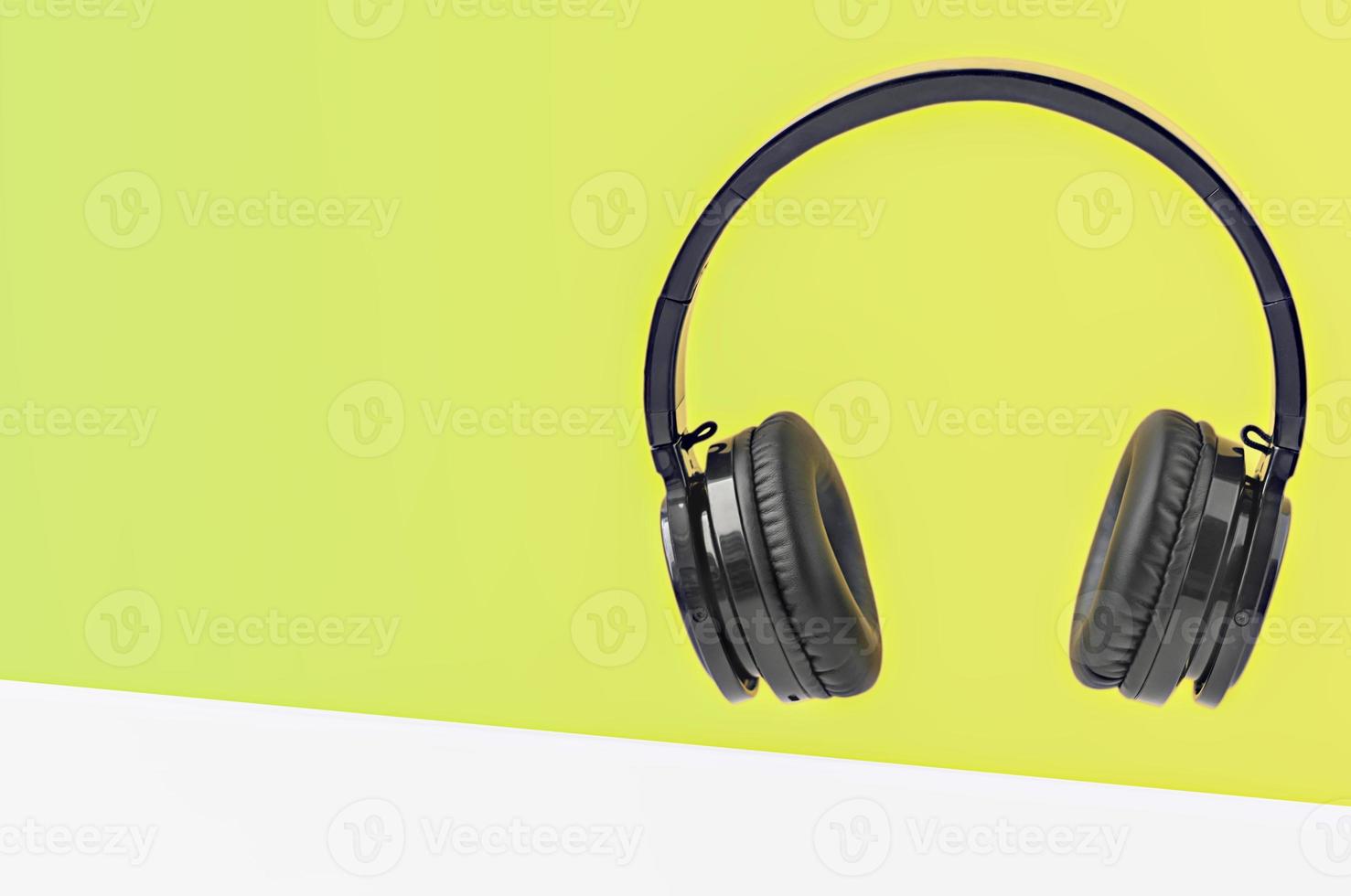 Digital noise canceling Wireless black headphones, technology concept, DJ and music listening, audio headset for music recording. photo