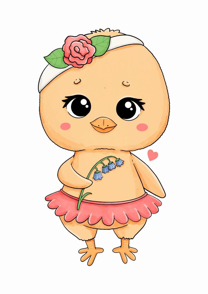 Baby chick in skirt with flowers vector illustration