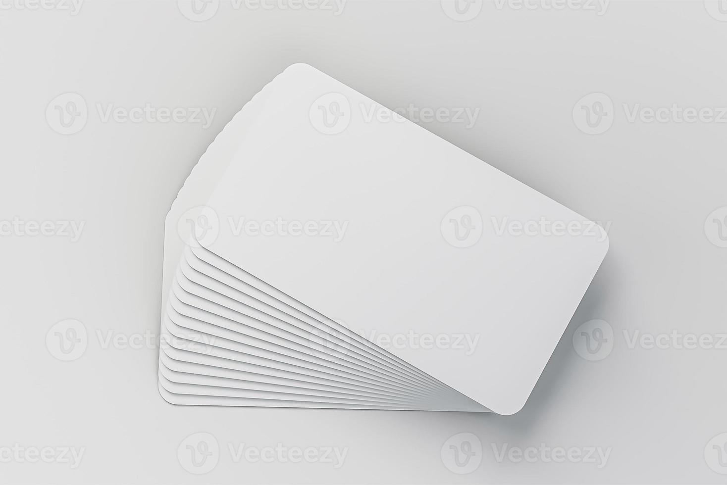 Mockup of business cards fan stack at white textured paper background 3d illustration photo