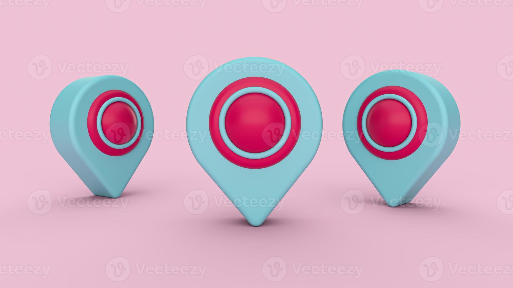 Sky Blue map pointer or location pin symbol isolated on pastel pink background. cute minimal style. 3d illustration photo