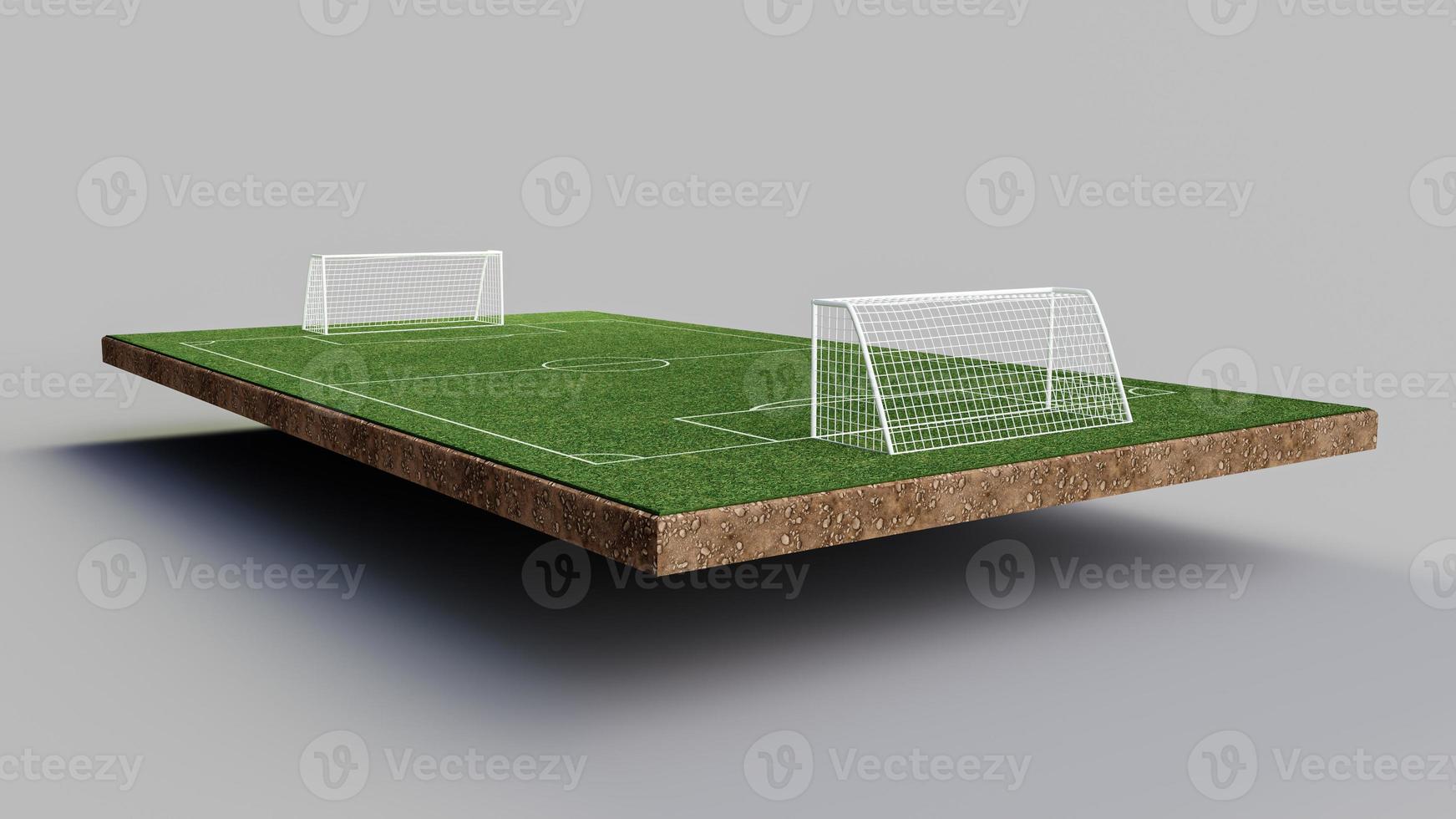 Football Soccer Field and Soccer Ball, Green Grass, Realistic, White Background, 3D illustration photo