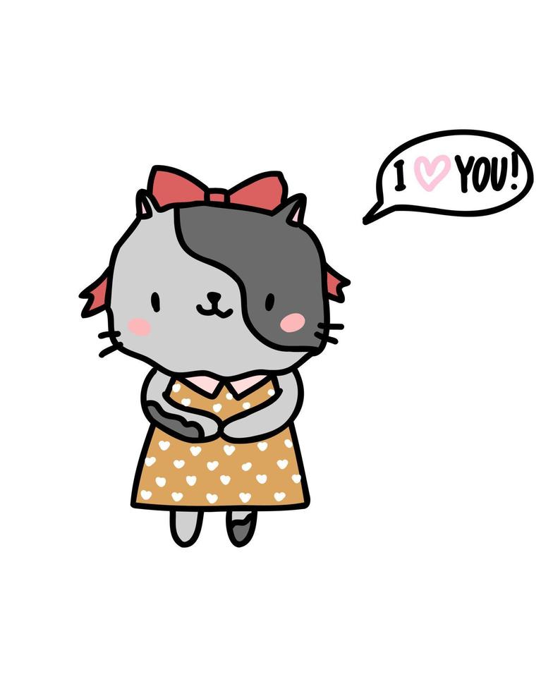 pequeño gato blanco lindo con texto te amo. personaje de dibujos animados infantil sobre un fondo aislado. estampado de bebé, pancarta, folleto. vector