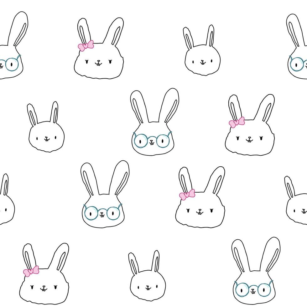 Cute pattern bunny line doodle. Seamless background rabbit. Textiles for children. Minimalism paper scrapbook for kids. vector