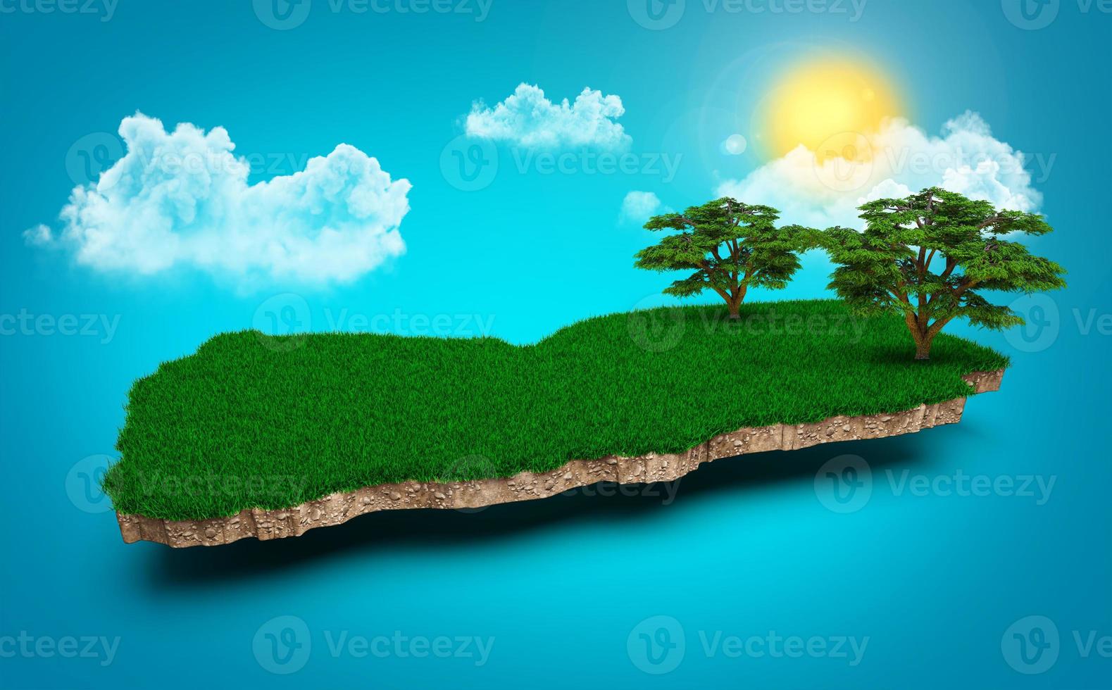 Yemen Map, Realistic 3D Map of Yemen Clouds Tree sun rays on bright blue Sky 3d illustration photo