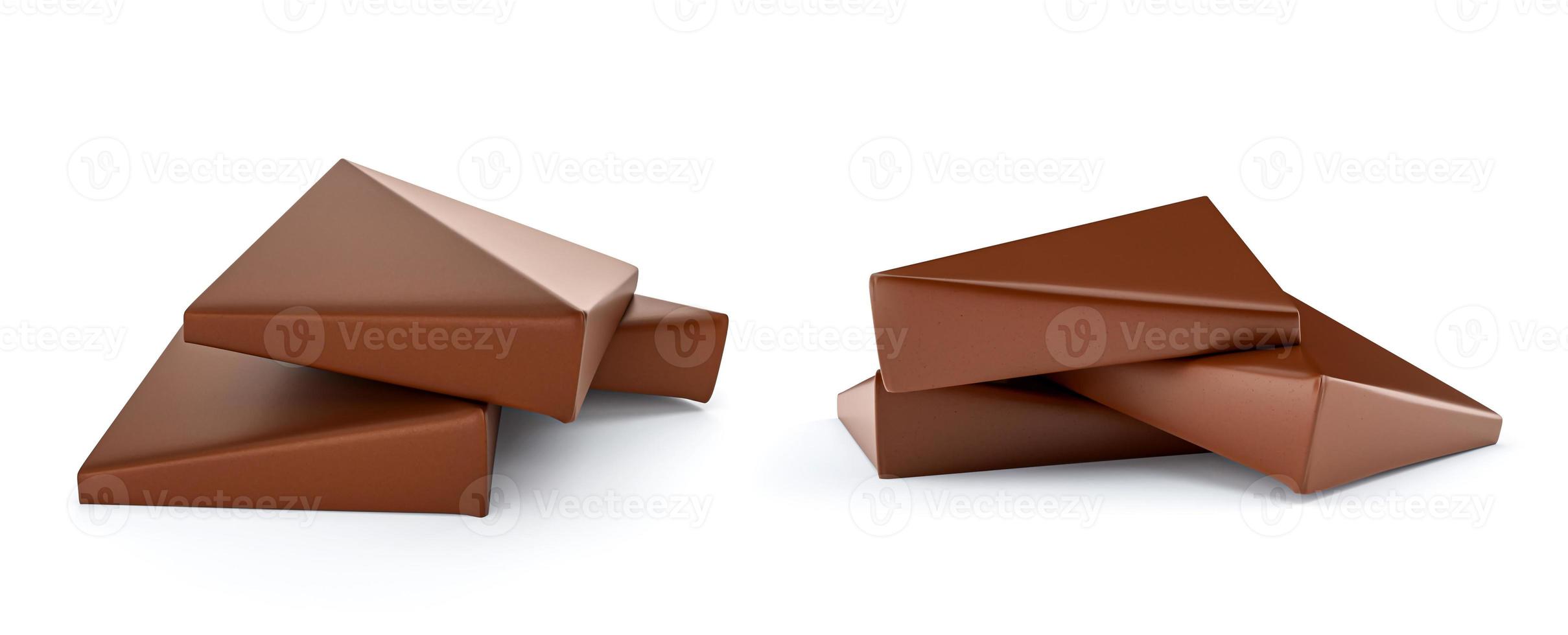 conjunto de piezas de chocolate sobre fondo blanco aislado ilustración 3d foto