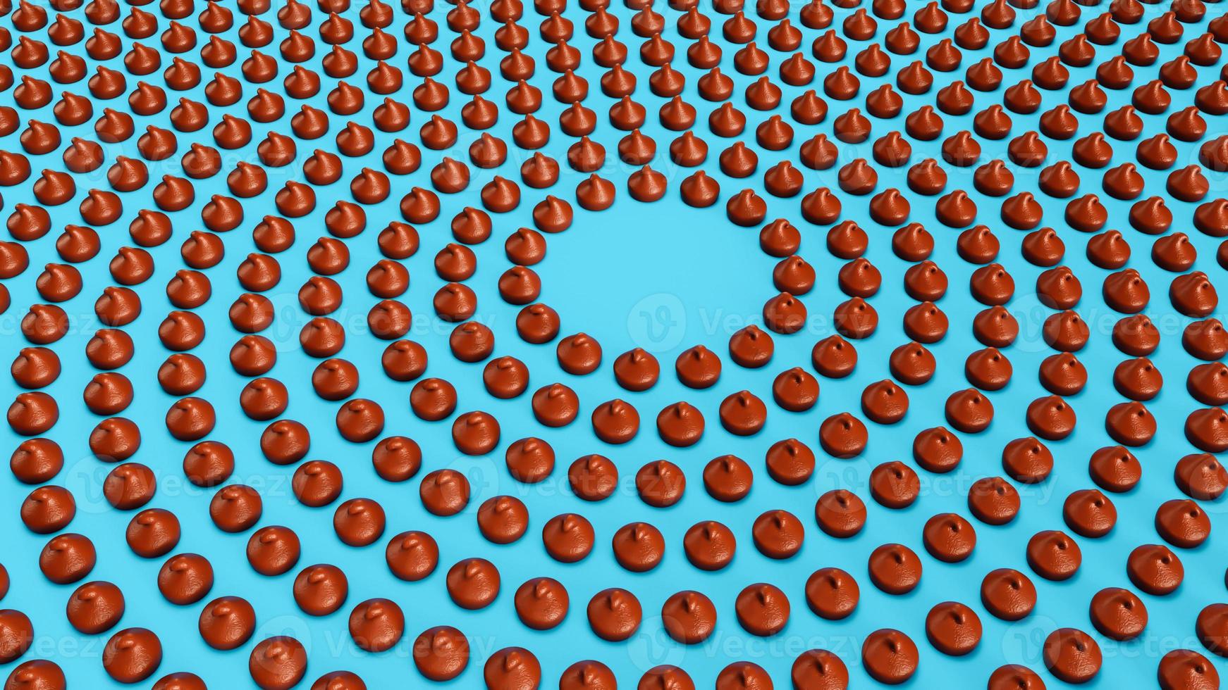 filas de bocados de chispas de chocolate o gotas alrededor del círculo en la ilustración 3d de fondo aislado foto