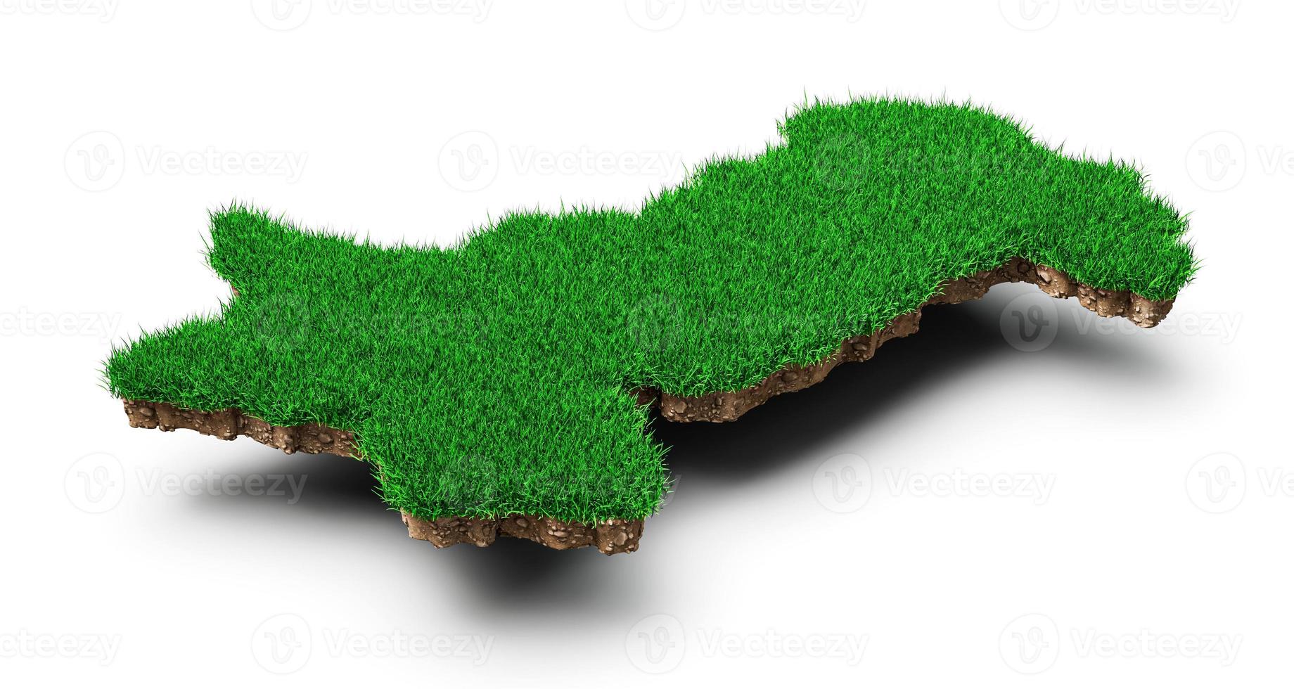 Pakistan Map soil land geology cross section with green grass and Rock ground texture 3d illustration photo