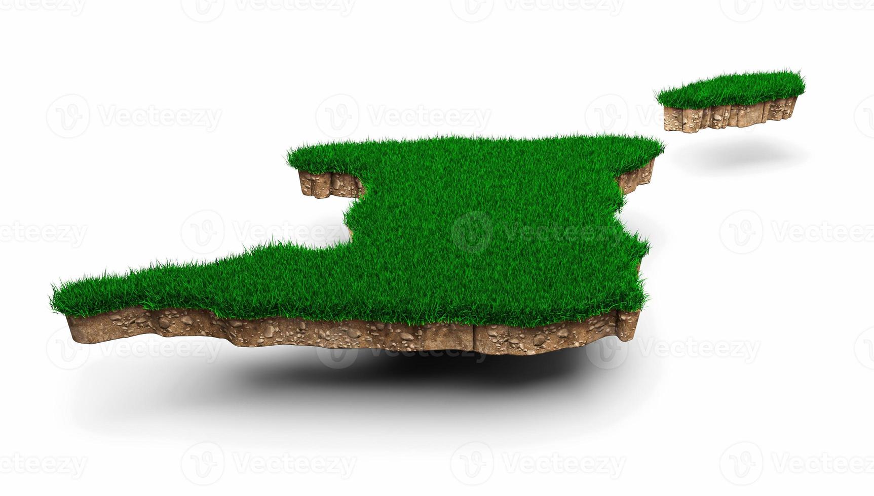 Trinidad and Tobago Map soil land geology cross section with green grass and Rock ground texture 3d illustration photo