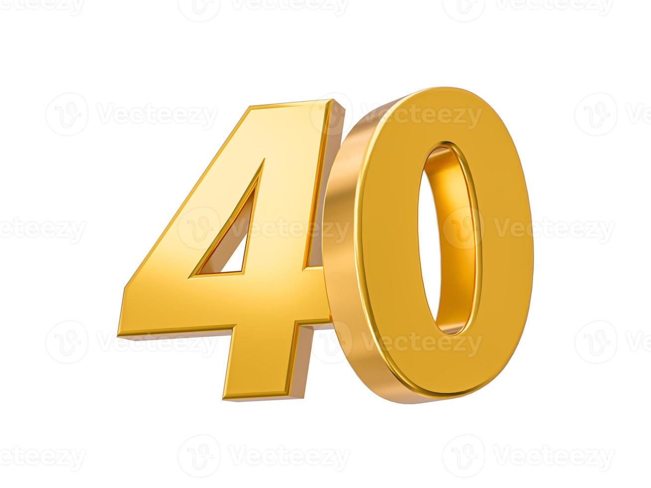 40 off on sale. Gold percent isolated on white background 40th Anniversary celebration 3D Golden numbers 3d Illustration photo