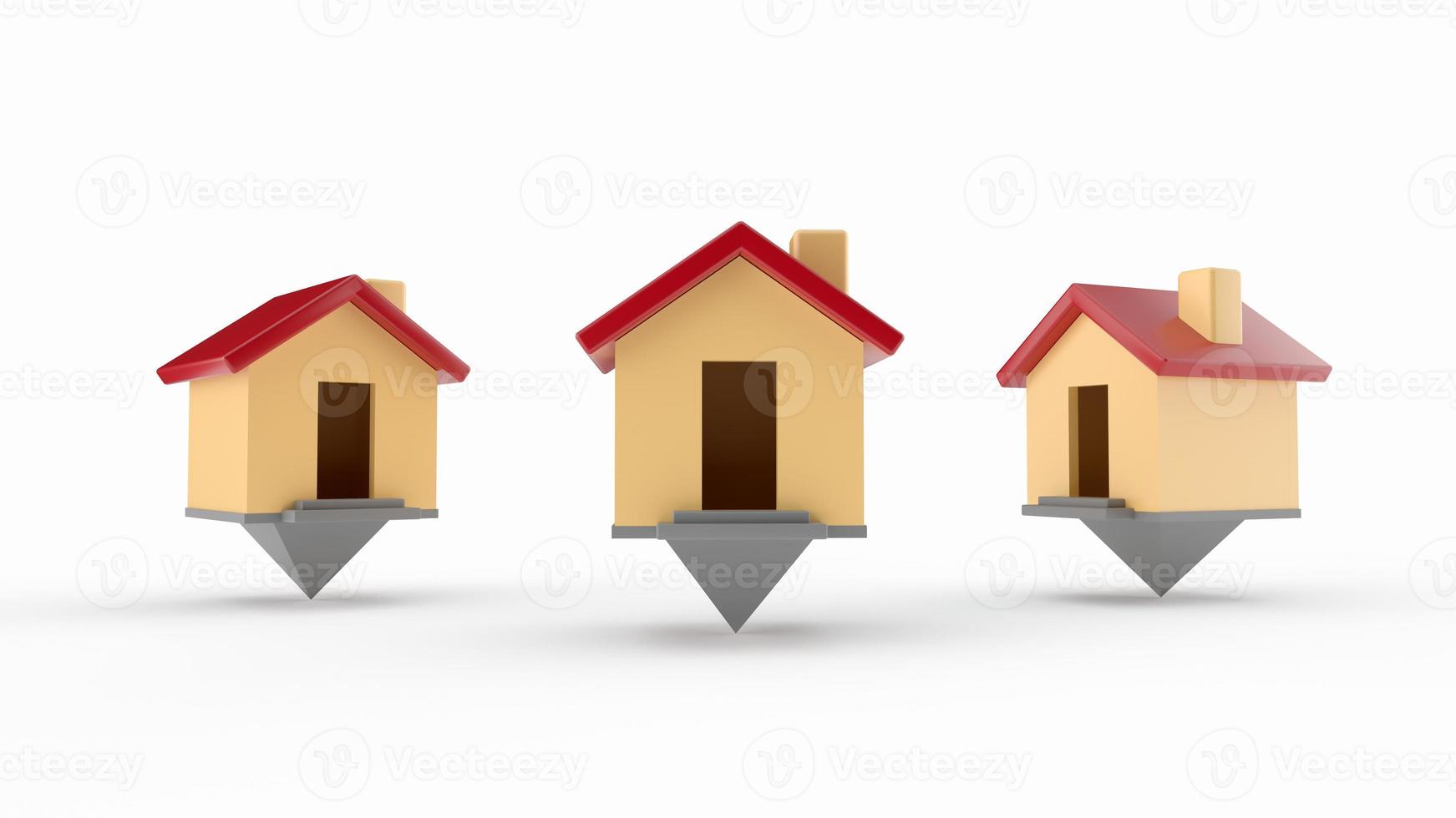 House map Pointer Yellow Wall Red roof chimney empty Doors Grey Steps 3d illustration photo