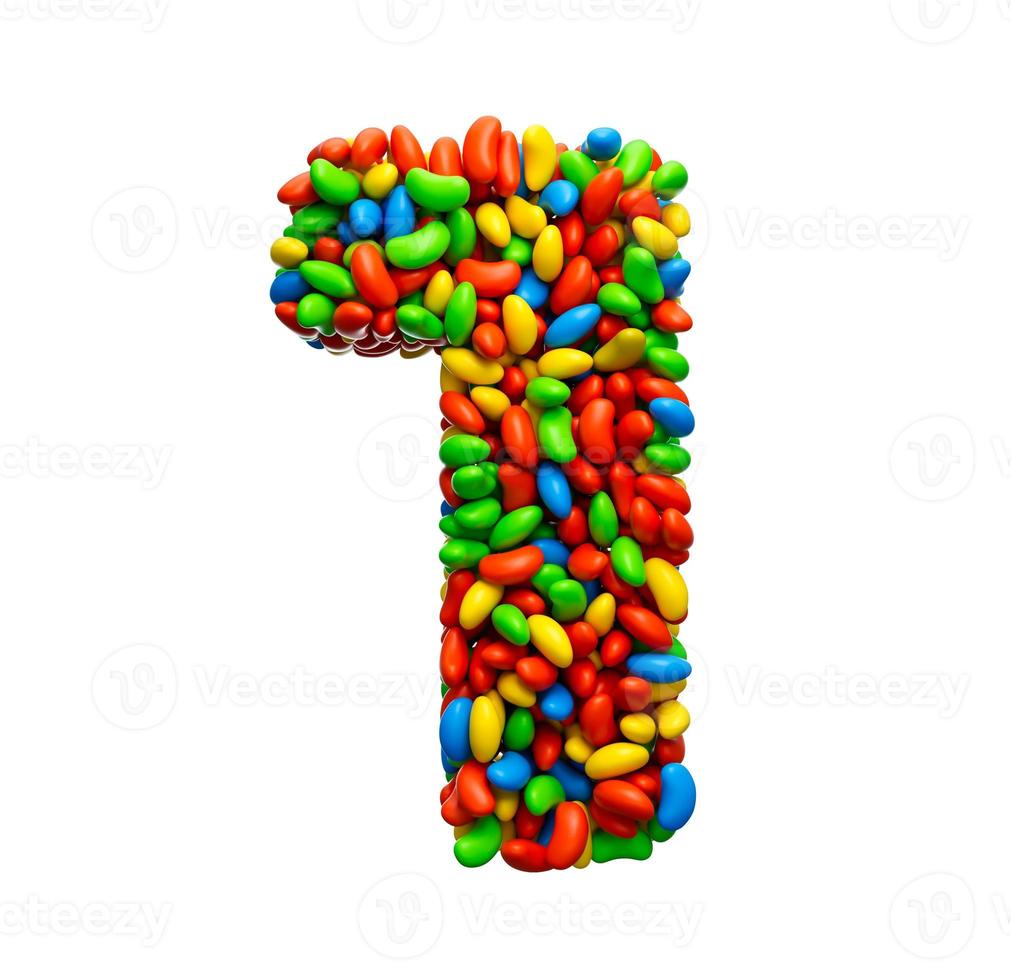 Digit 1 Colorful Jelly Beans Number 1 Rainbow Colourful candies jelly beans 3d illustration photo