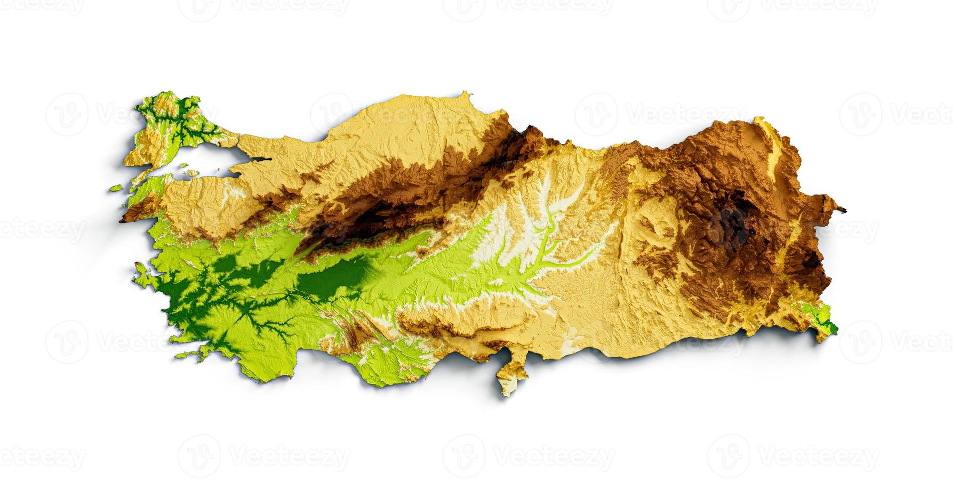 mapa de turquía mapa de altura de color de relieve sombreado en el fondo azul del mar ilustración 3d foto