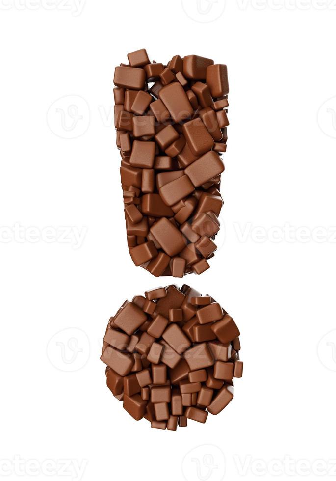 exclamation mark made of chocolate Chunks Chocolate Pieces Alphabet caution icon 3d illustration photo