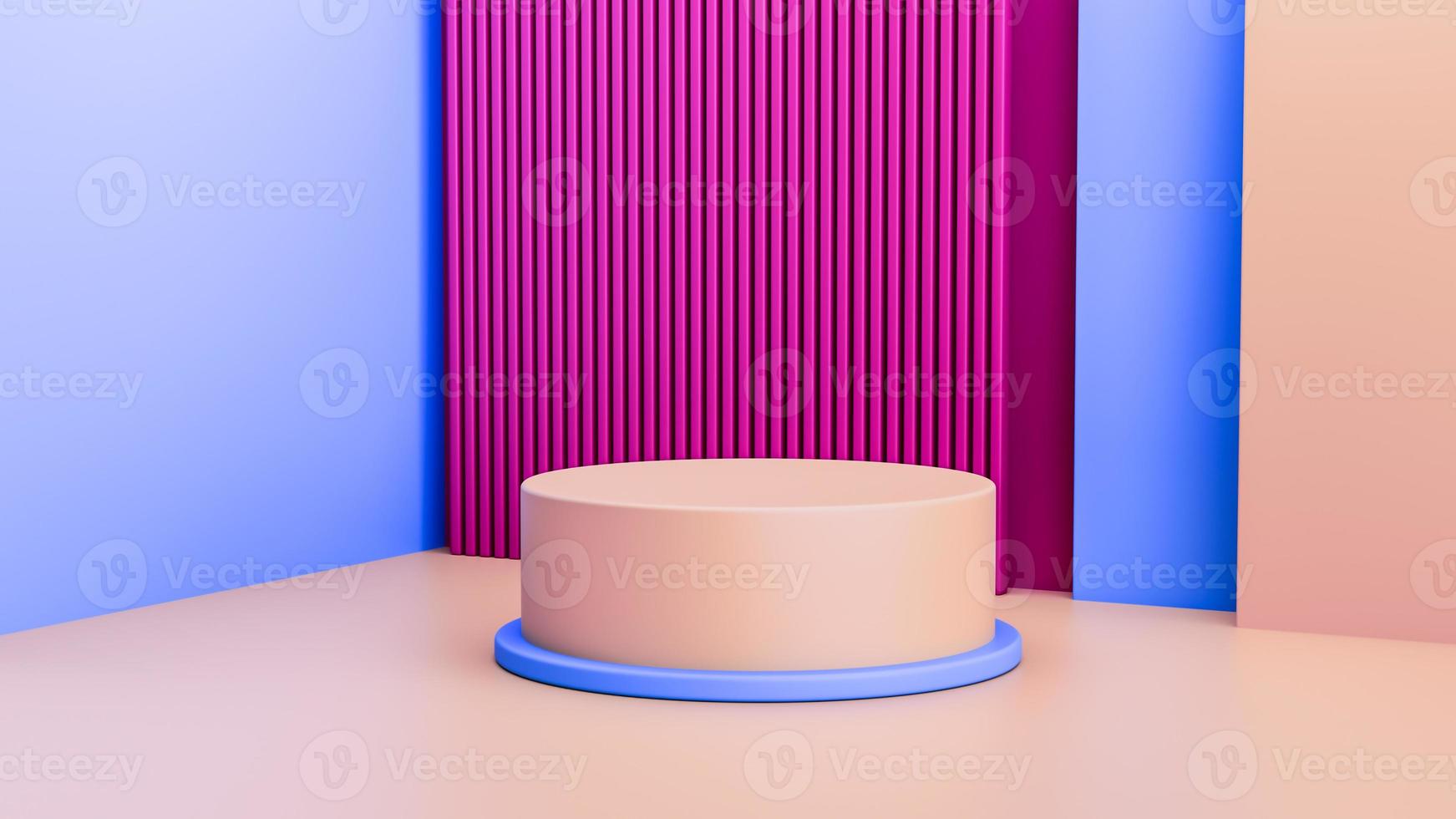 Modern trendy color cylinder podiums with circular, vibrant empty room background. Abstract product display presentation. Minimal wall scene, Studio room 3d illustration photo