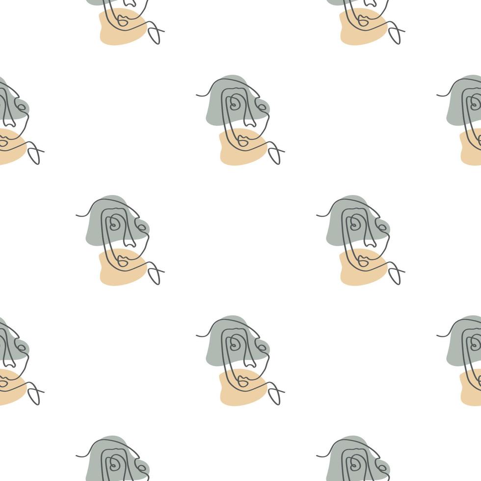 Surreal Faces One Line Seamless Pattern . Abstract Minimalistic Art design for print, cover, wallpaper, Minimal and natural wall art. Vector illustration on white background.