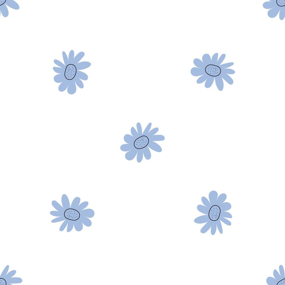 Floral seamless vector pattern with flowers. Spring flora. Simple hand-drawn kids style. Pretty ditsy for fabric, textile, wallpaper. Digital paper in white background