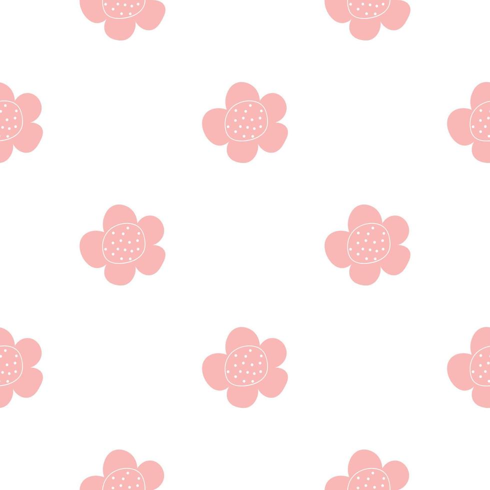 Floral seamless vector pattern with flowers. Spring flora. Simple hand-drawn kids style. Pretty ditsy for fabric, textile, wallpaper. Digital paper in white background