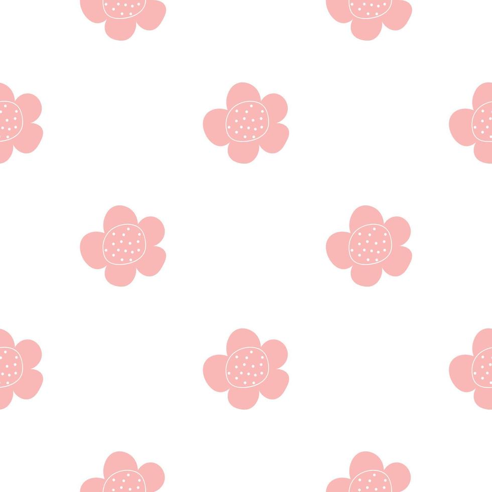 Floral seamless vector pattern with flowers. Spring flora. Simple hand-drawn kids style. Pretty ditsy for fabric, textile, wallpaper. Digital paper in white background