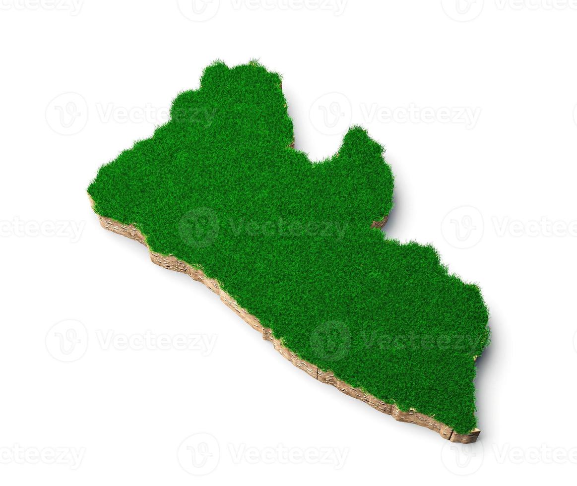 Liberia Map soil land geology cross section with green grass and Rock ground texture 3d illustration photo