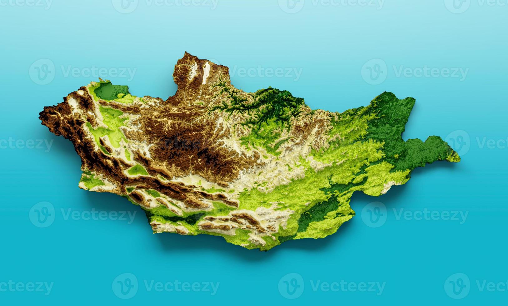 Mongolia Map Shaded relief Color Height map on the sea Blue Background 3d illustration photo