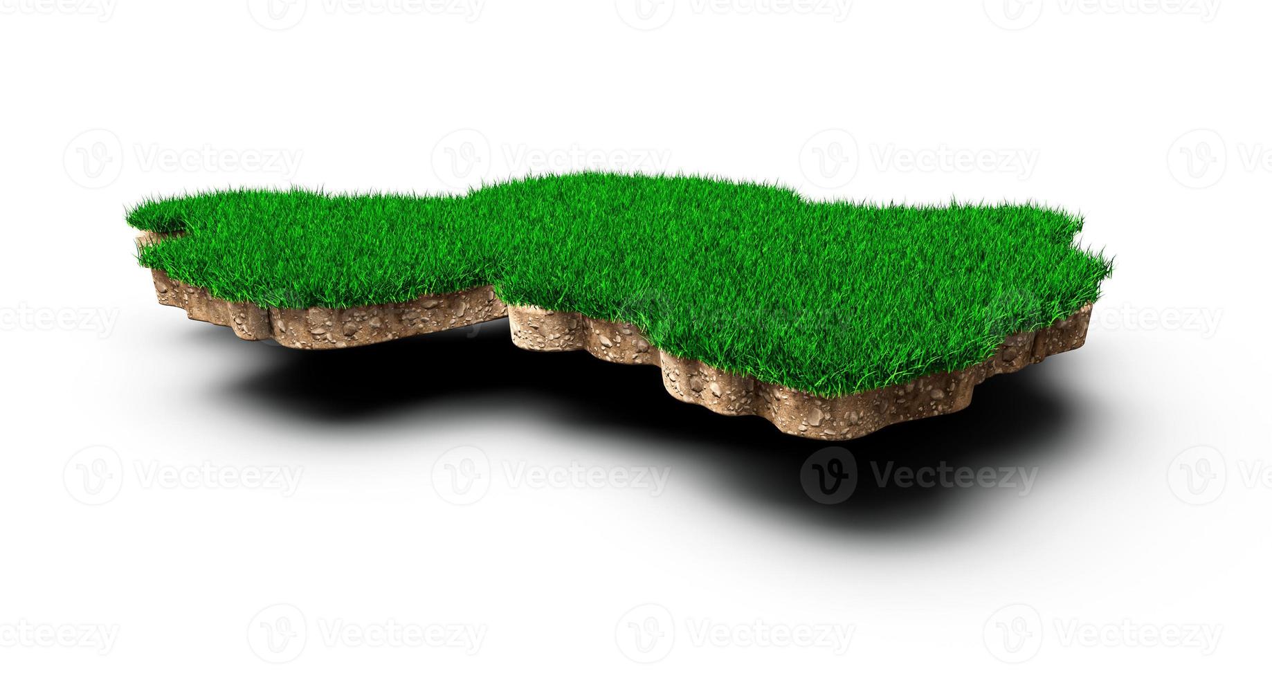 Rwanda Map soil land geology cross section with green grass and Rock ground texture 3d illustration photo