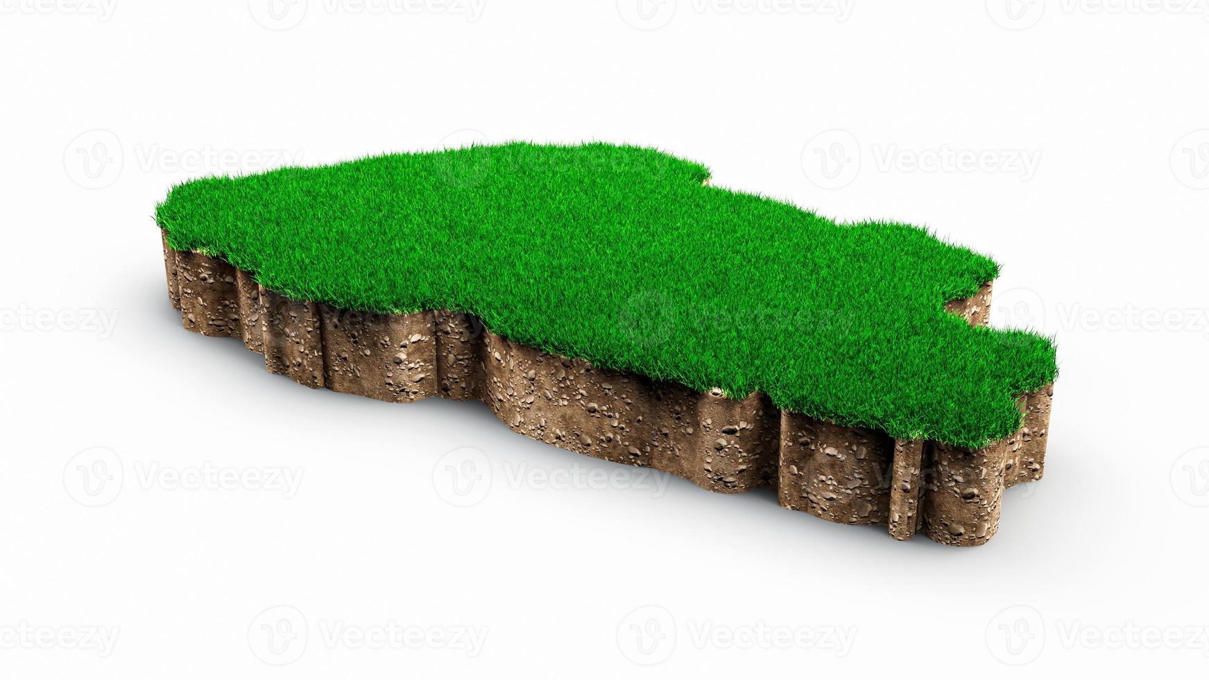 Bhutan Map soil land geology cross section with green grass and Rock ground texture 3d illustration photo