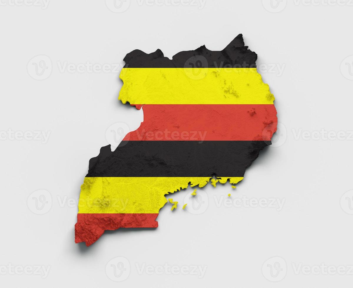 Uganda Map Uganda Flag Shaded relief Color Height map on white Background 3d illustration photo