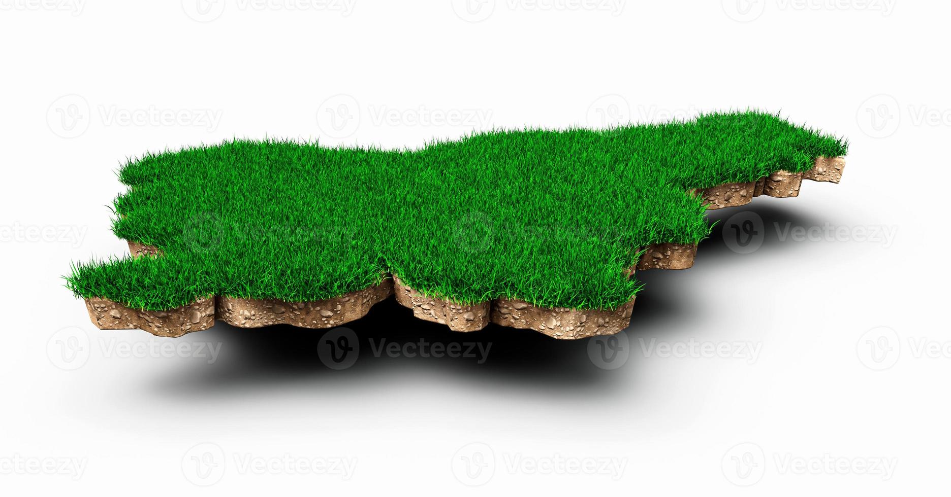 Slovenia Map soil land geology cross section with green grass and Rock ground texture 3d illustration photo