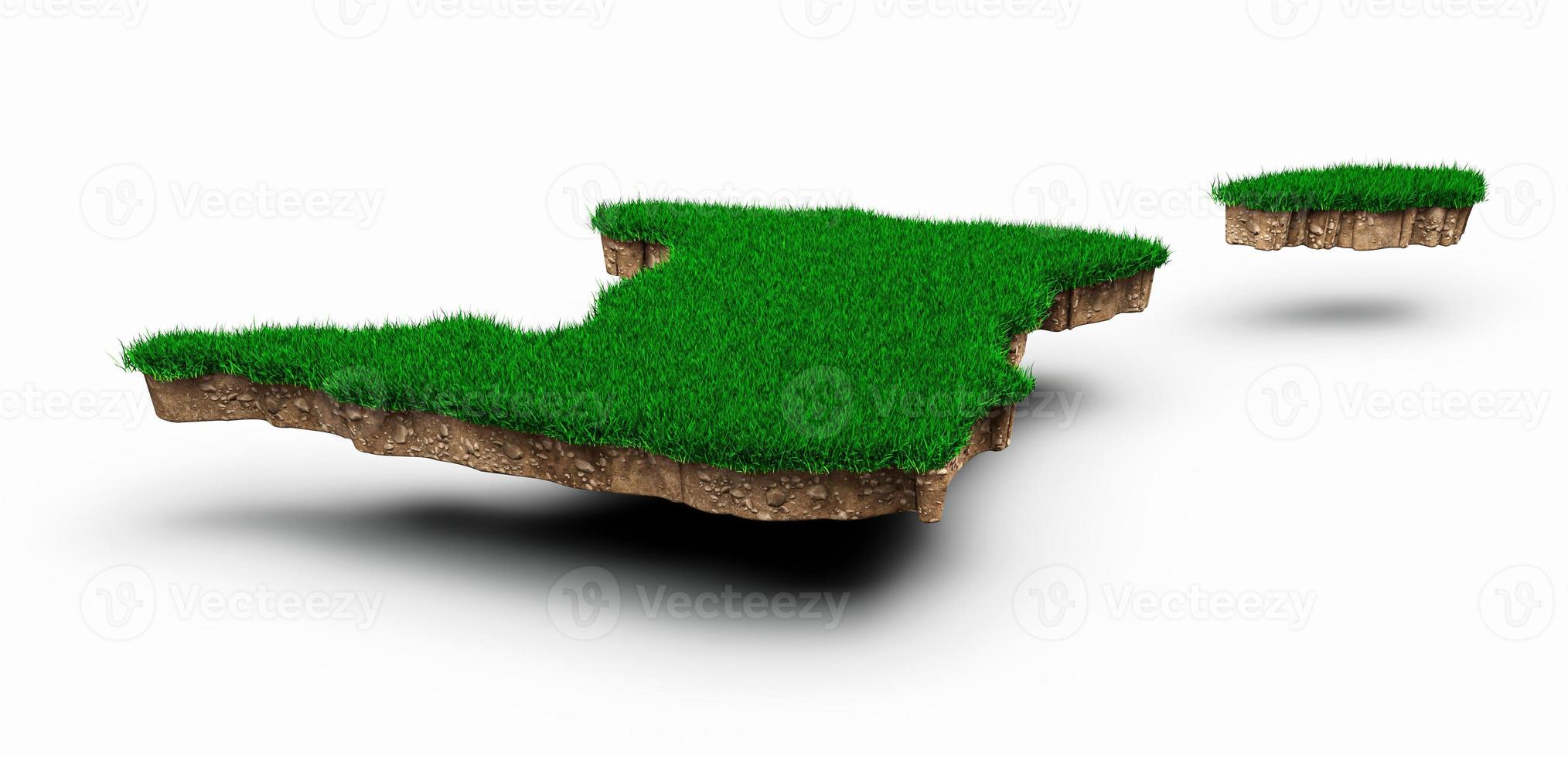 Trinidad and Tobago Map soil land geology cross section with green grass and Rock ground texture 3d illustration photo