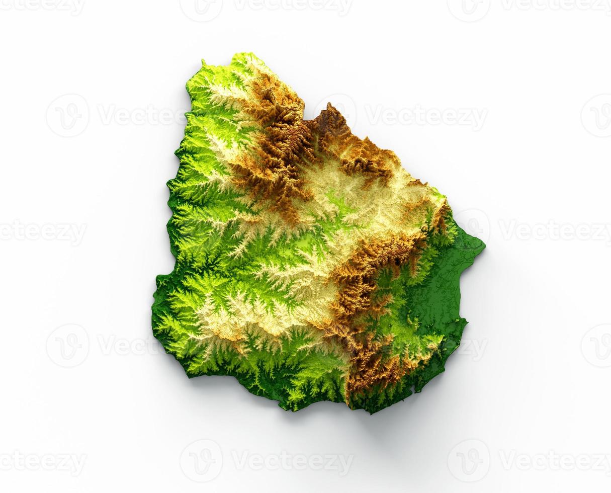 Uruguay Map Shaded relief Color Height map on the sea Blue Background 3d illustration photo