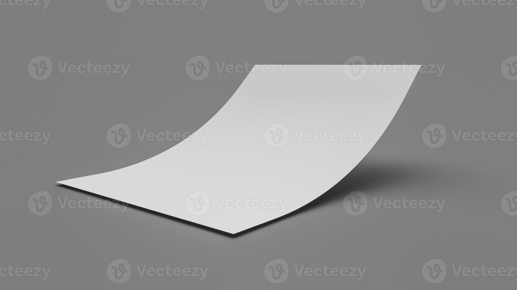Bent empty paper sheet. empty paper Mockup A4 format paper with shadows on gray background 3d Illustration photo